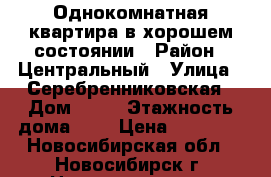 Однокомнатная квартира в хорошем состоянии › Район ­ Центральный › Улица ­ Серебренниковская › Дом ­ 16 › Этажность дома ­ 6 › Цена ­ 11 500 - Новосибирская обл., Новосибирск г. Недвижимость » Квартиры аренда   . Новосибирская обл.,Новосибирск г.